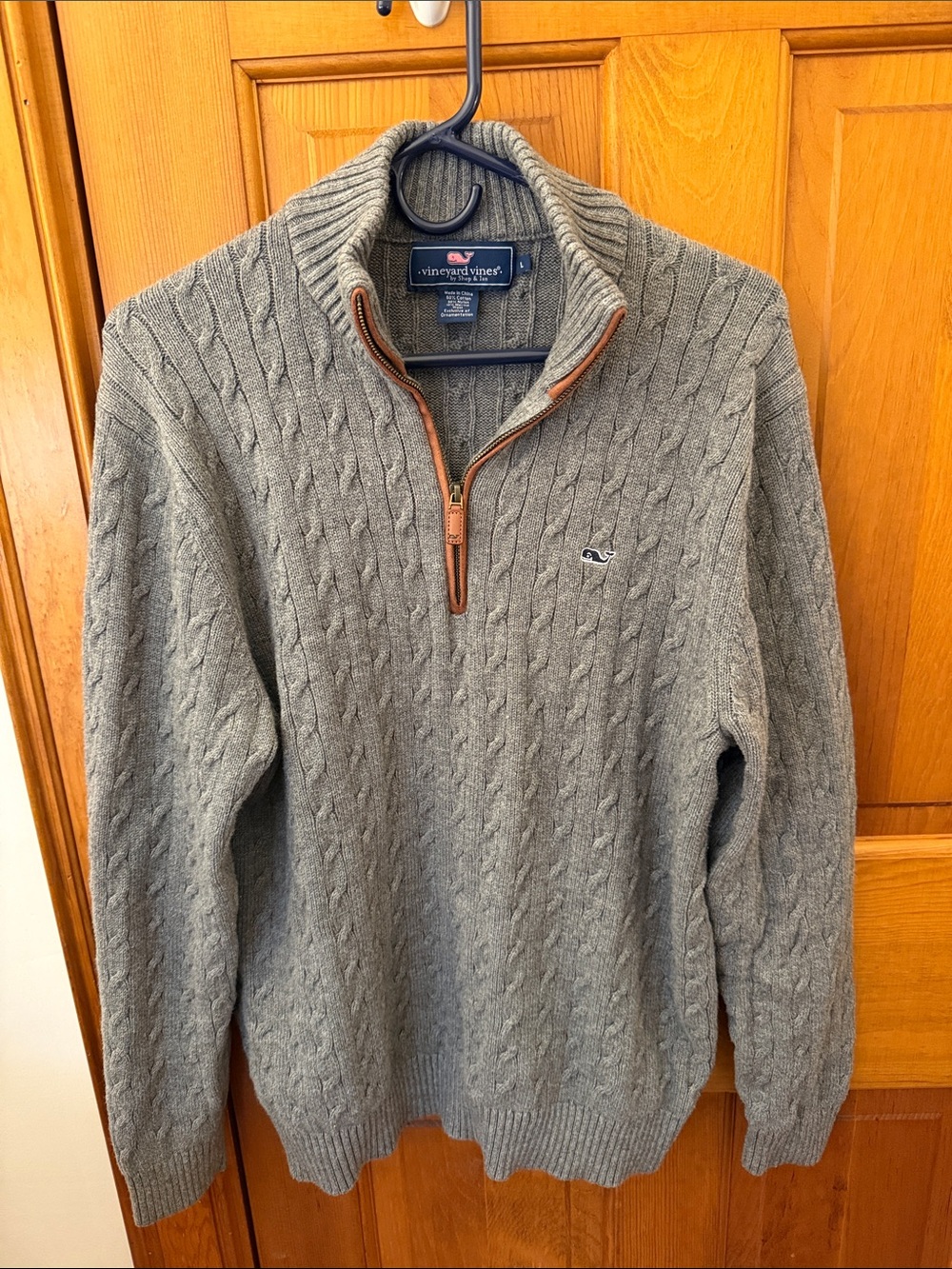 Vineyard Vines Men's Gray Cable-Knit Half-Zip Sweater
